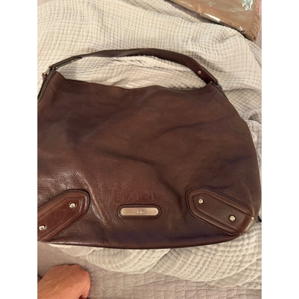 Cole Haan Womens Leather Hobo Bag Rich Brown Silver Hardware Casual - Picture 3 of 16
